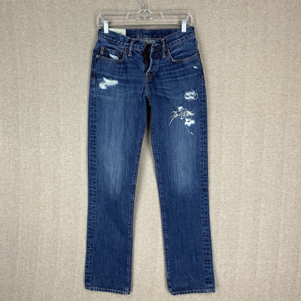 Abercrombie & Fitch Slim Straight Jeans 28x31 * Blue Distressed Denim Preppy